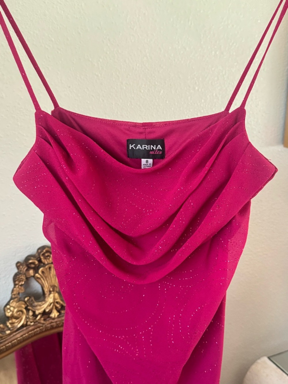 Vintage Fuchsia Spaghetti-Strap Cowl Neck Dress - Picture 2 of 3
